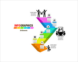 Infographic stairs 6 steps can be used for workflow layout, diagram, number options, web design. Business concept with 6 options, parts, steps or processes.