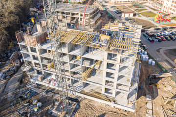 aerial top view of apartment building under construction