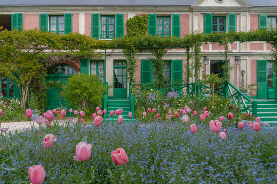 Giverny, France - 05 07 2019: The gardens of Claude Monet in Giverny. The garden near the house
