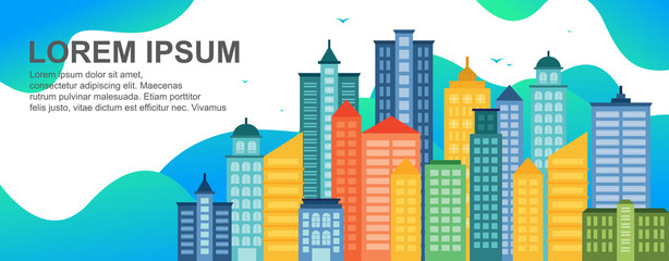 Fototapeta premium City Life Concept Cityscape Landmark Horizontal Landing Page Banner Illustration