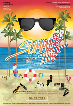 Summer and Vacation Time Travel Poster Design Template Vector Illustration