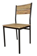 Modern wooden chair steel legs isolated.