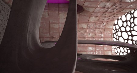 Obraz premium Empty smooth abstract room interior of sheets rusted metal . Architectural background. 3D illustration and rendering