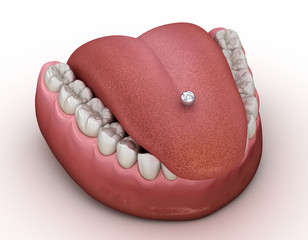 Tongue piercing. 3D illustration concept