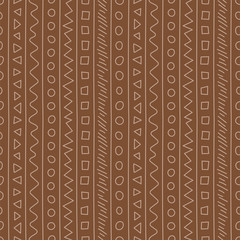 Abstract seamless pattern. Doodle vector template. Brown background. Old ornament. Retro style. Fashion design. Sketch
