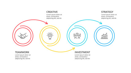 Thin line flat circles for infographic. Template for diagram, graph or presentation. Business concept with 4 options, parts, steps or processes.