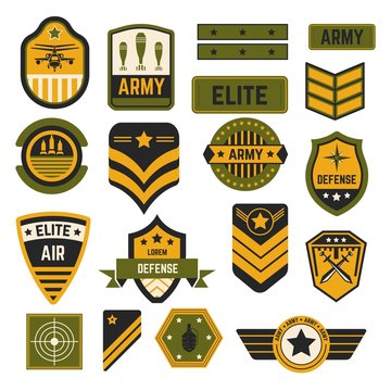 Army signs and badges or stripes elite military isolated icons
