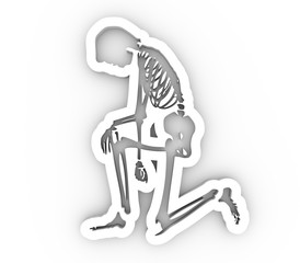 Human skeleton posing. Halloween party design template. 3D rendering.
