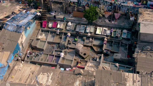 Mumbai, India, "dhobi ghats", 4k aerial drone footage