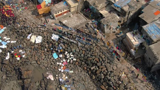 Tin Bati, Mumbai, reach and poor. 4k aerial skyline