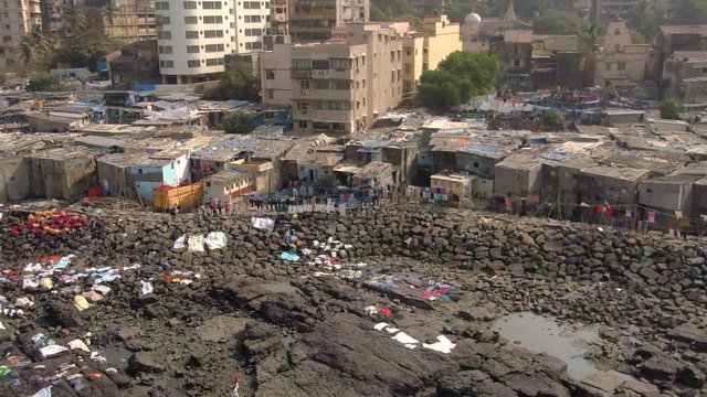Tin Bati, Mumbai, reach and poor. 4k aerial skyline