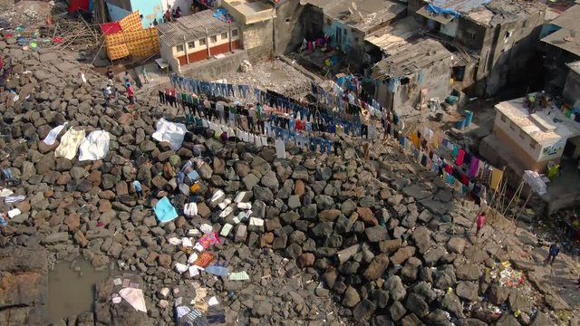 Tin Bati, Mumbai, reach and poor. 4k aerial skyline