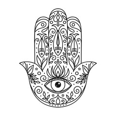 Vector illustration. Black and white coloring with hamsa