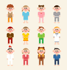Children's characters cute face wearing pajamas. flat design style minimal vector illustration