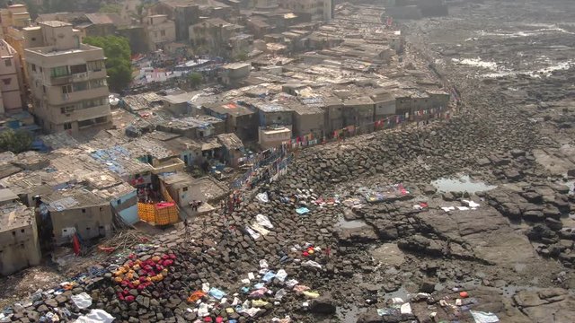 Tin Bati, Mumbai, reach and poor. 4k aerial skyline