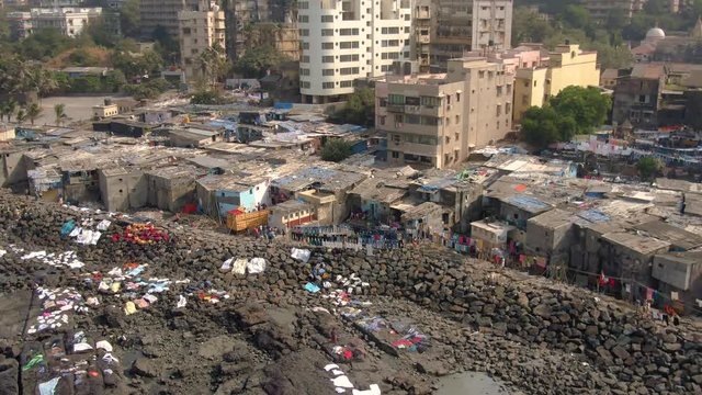Tin Bati, Mumbai, reach and poor. 4k aerial skyline