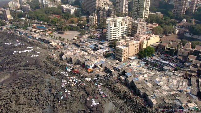 Tin Bati, Mumbai, reach and poor. 4k aerial skyline