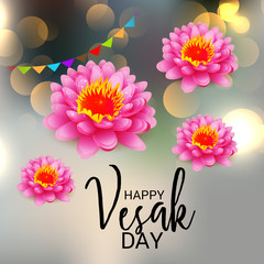 Vector illustration of a Banner for Vesak Day with Pink Lotus Flower. 