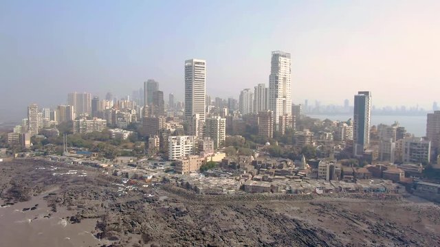Tin Bati, Mumbai, reach and poor. 4k aerial skyline