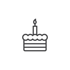 Birthday cake with one candle line icon. linear style sign for mobile concept and web design. Cake outline vector icon. Symbol, logo illustration. Pixel perfect vector graphics
