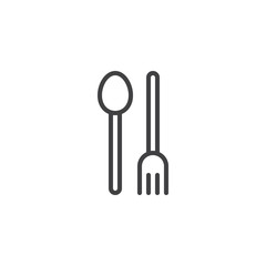 Spoon and fork line icon. linear style sign for mobile concept and web design. Kitchen tableware outline vector icon. Restaurant symbol, logo illustration. Pixel perfect vector graphics