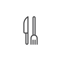 Knife and fork line icon. linear style sign for mobile concept and web design. Kitchen cutlery outline vector icon. Restaurant symbol, logo illustration. Pixel perfect vector graphics
