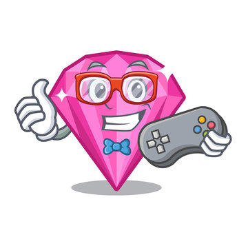Gamer pink diamond in the mascot shape