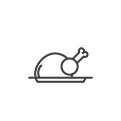 Fried Chicken plate line icon. linear style sign for mobile concept and web design. Fried turkey outline vector icon. Symbol, logo illustration. Pixel perfect vector graphics