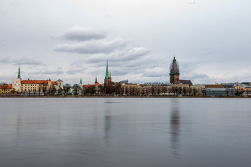 Fototapeta premium riverside view to the old city center of Riga, Latvia