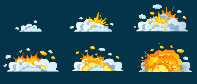 Frame animation with effect of burning, explosion, divided into frames.