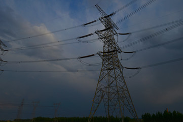 The power supply facilities of contour in the evening