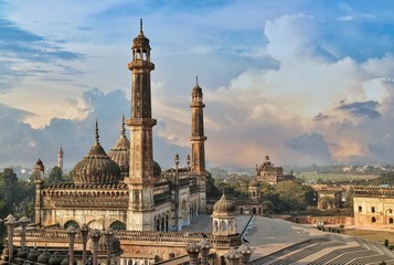 afternoon scene of jama masjid, lucknow, uttar pradesh, india