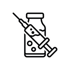 Black line icon for injection full with drug 