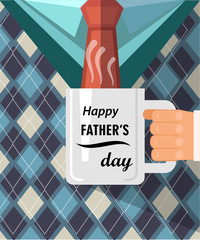 Happy father s day , a coffee cup congratulation. Best dad postcard.