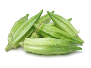 Fresh young okra isolated on white background