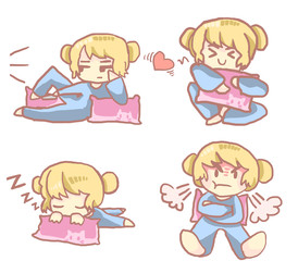 A girl with her pillow cartoon