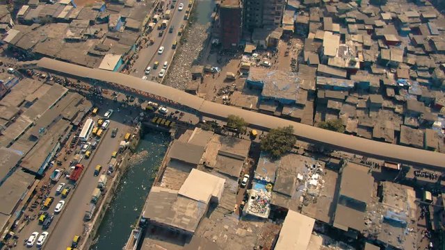 Mumbai, India, Dharavi slums, 4k aerial drone footage