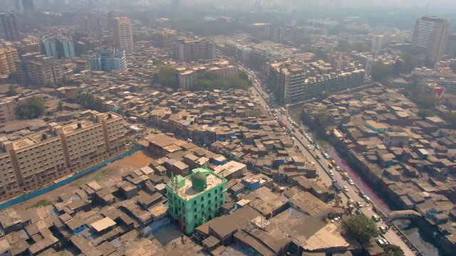 Mumbai, India, Dharavi slums, 4k aerial drone footage