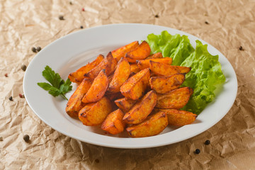 Fried potatoes in the plate