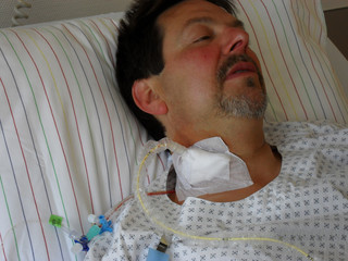 Man with neck catheter