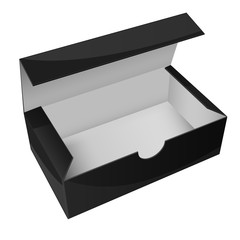 Black paper box. Open empty packaging