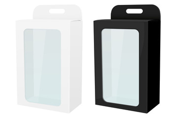 Packaging mock up. White and black display box with transparent window