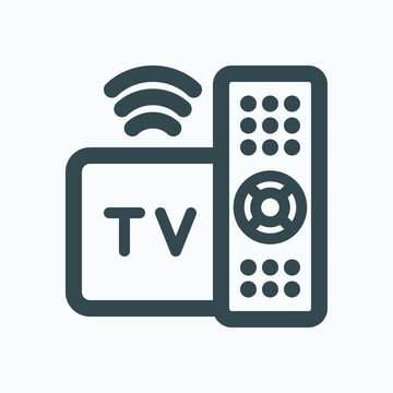 Wireless Smart TV Outline Icon, Interactive Smart Tv Box Isolated Vector Icon