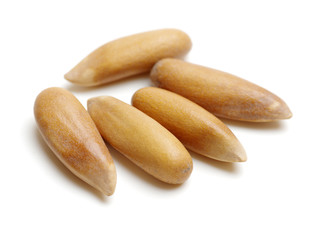 Pine nuts on white background