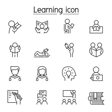 Learning & Reading icon set in thin line style