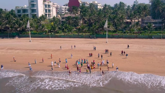 Juhu beach in Mumbai, India, 4k aerial drone footage