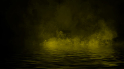 Smoke with reflection in water. Mistery fog texture overlays background