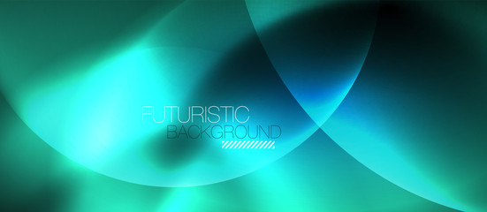 Blue neon bubbles and circles abstract background, futuristic magic techno design