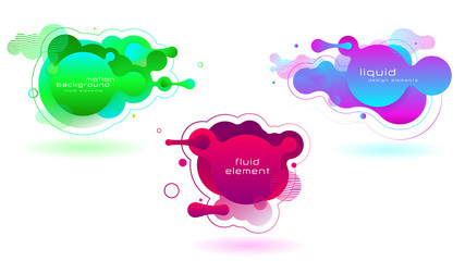 Set of vivid fluid color futuristic geometric shapes. Liquid gradient elements for minimal banner, logo, social post. Abstract dynamic elements for trendy vibrant color design . Eps10
