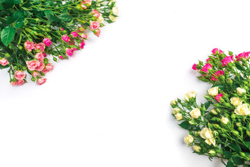 bouquet of small colored roses on a white background - Image